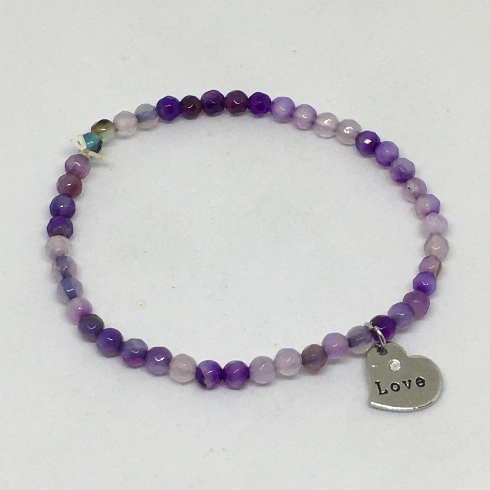 Amethyst Seed Bracelet With Love Charm